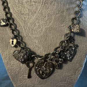 Silver Heart and Key Charm Necklace